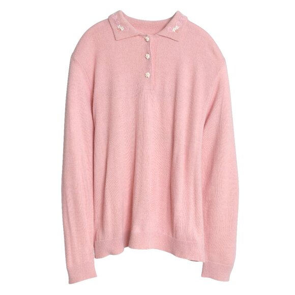 Sundazed (Germany) Shetland Wool Interlock Knit Embroidered Polo Sweater Rose - Picture 1 of 8